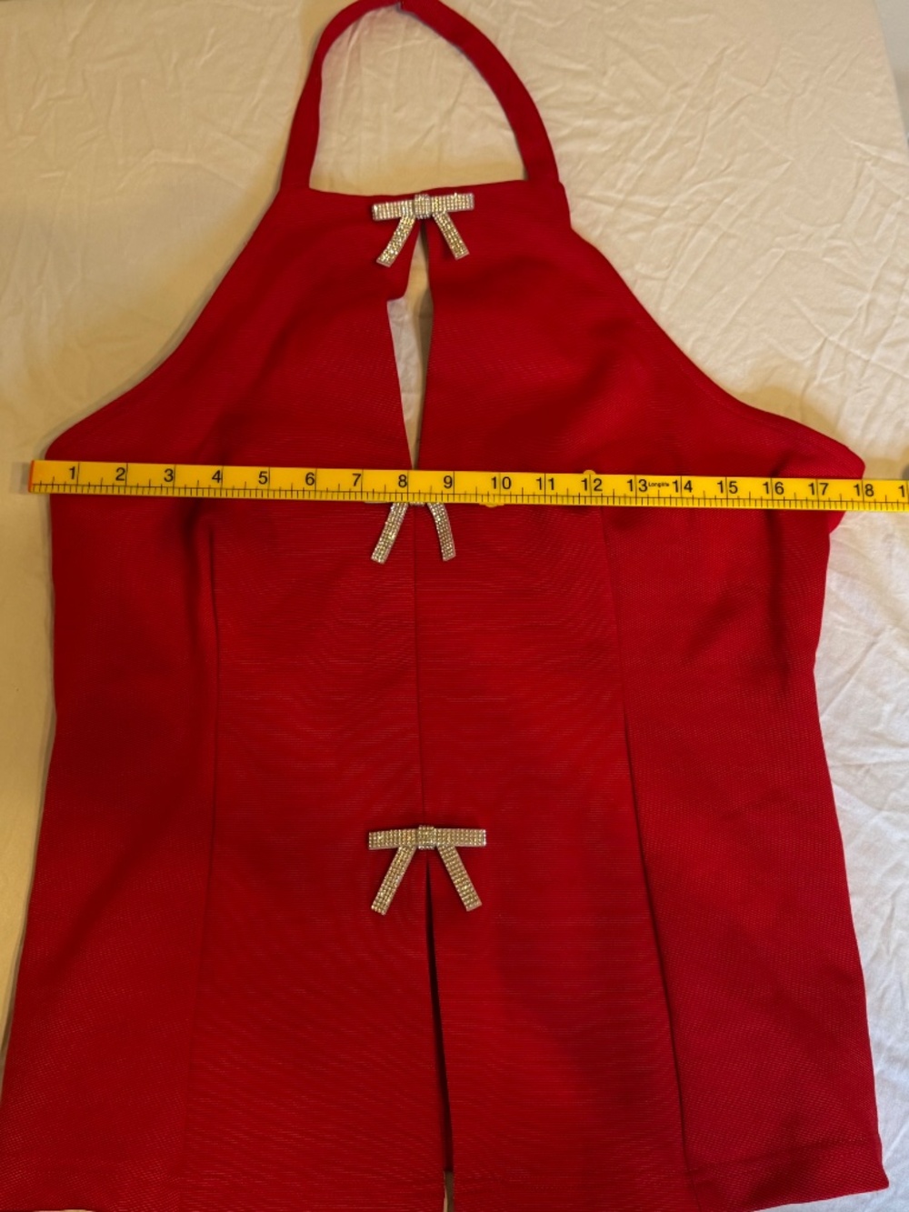 Maeve by Anthropologie Red Rhinestone Bow Halter Top NWT Size XL - Picture 3 of 8